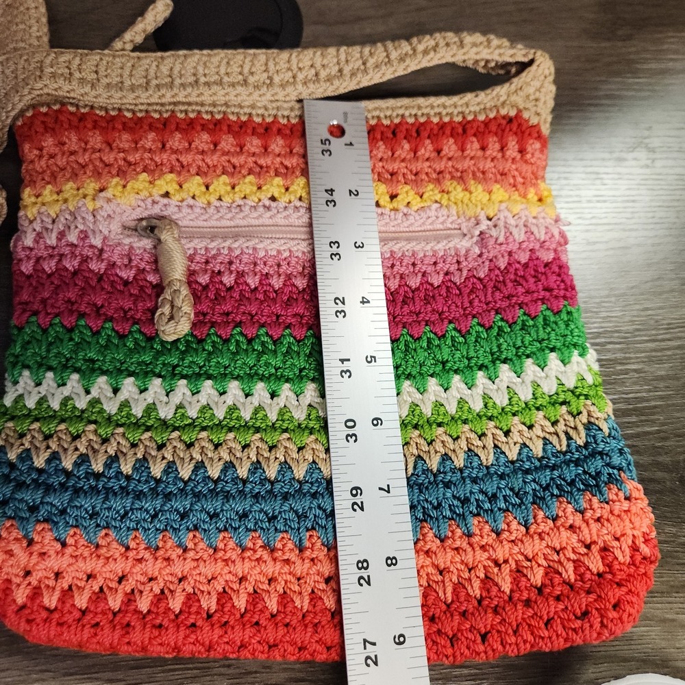 Vtg The Sak Crochet Shoulder Bag Y2K Multicolor Rainbow Stripe Boho Purse Tote - Picture 5 of 7
